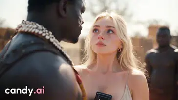 Eine wunderschöne Fotografin, umgeben von attraktiven schwarzen Männern in einem afrikanischen Stamm